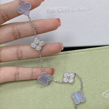 [Rose Tomorrow]CLOVER  5 MOTIF DIAMOND PURPLE CHALCEDONY BRACELET SILVER