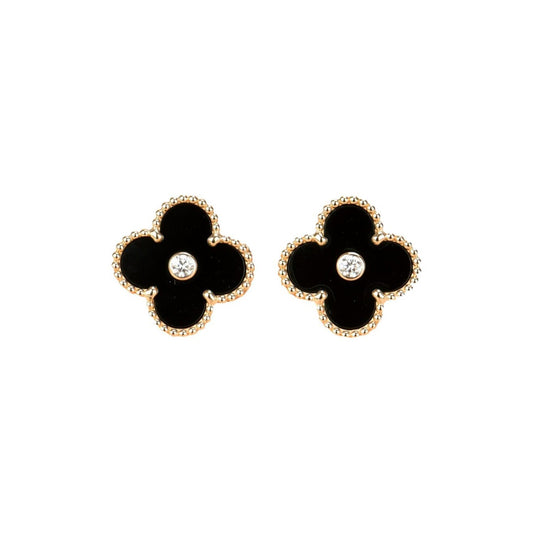 [Rose Tomorrow]CLOVER MEDIUM 1 MOTIFS ONYX DIAMOND EARRINGS