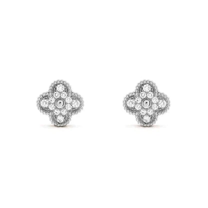 [💎ROSE💎]CLOVER 1 MOTIFS DIAMOND STUD EARRINGS SILVER