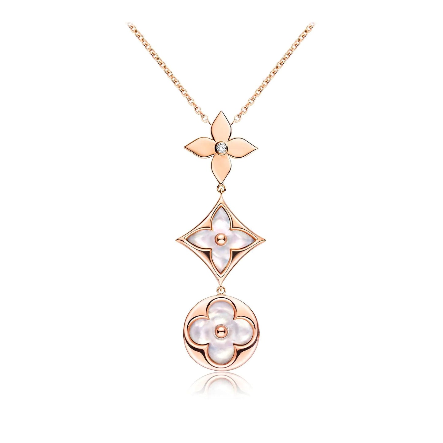 [Rose Tomorrow]COLOR BLOSSOM LARIAT NECKLACE PINK GOLD WHITE MOTHER PEARL AND DIAMOND