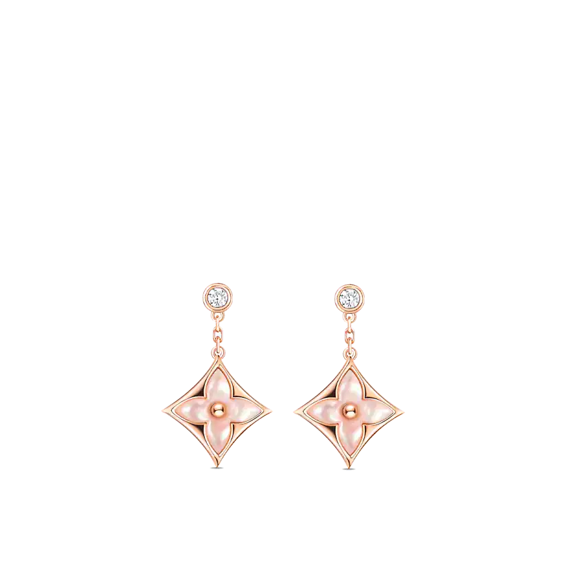 [Rose Tomorrow]DOUBLE STAR PINK GOLD MOP DROP EARRINGS