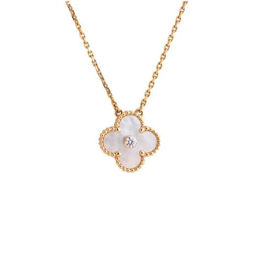 [Rose Tomorrow]CLOVER 15MM DIAMOND WHITE FRITILLARIA NECKLACE