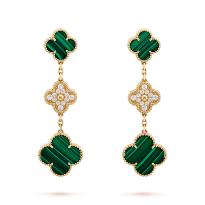 [Rose Tomorrow]CLOVER EARRINGS GOLD MALACHITE DIAMOND 3 MOTIF