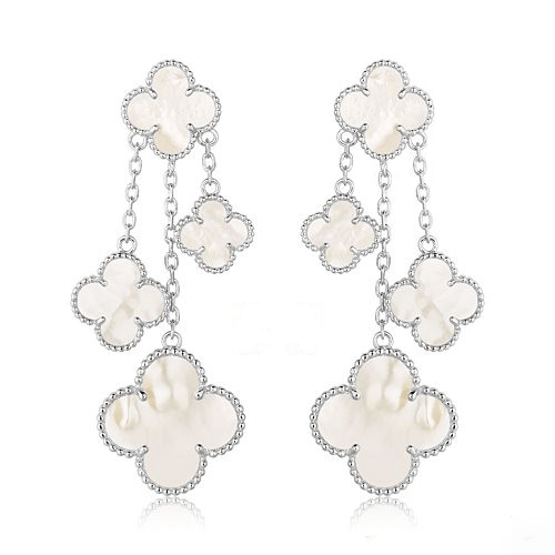 [💎ROSE💎]CLOVER EARRINGS WHITE MOP 4 MOTIFS SILVER