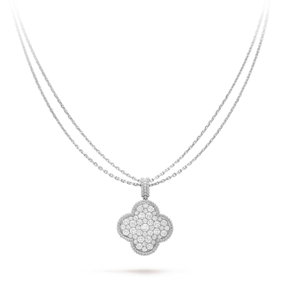 [Rose Tomorrow]CLOVER 25MM SILVER FULL DIAMOND BIG CLOVER NECKLACE