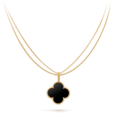 [Rose Tomorrow]CLOVER 25MM GOLD ONYX BIG CLOVER NECKLACE