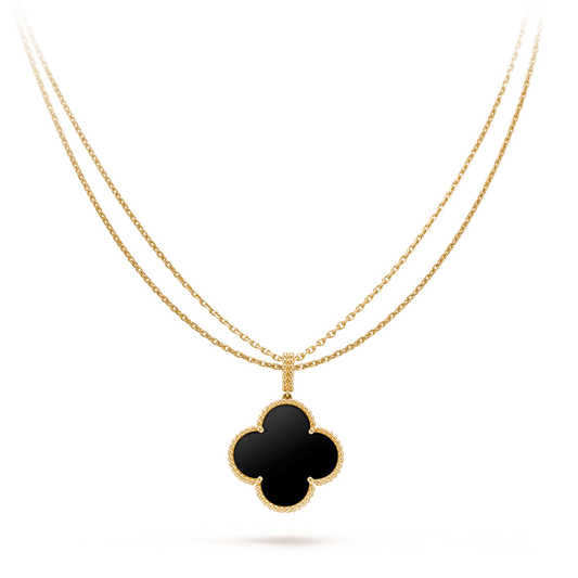 [Rose Tomorrow]CLOVER 25MM GOLD ONYX BIG CLOVER NECKLACE