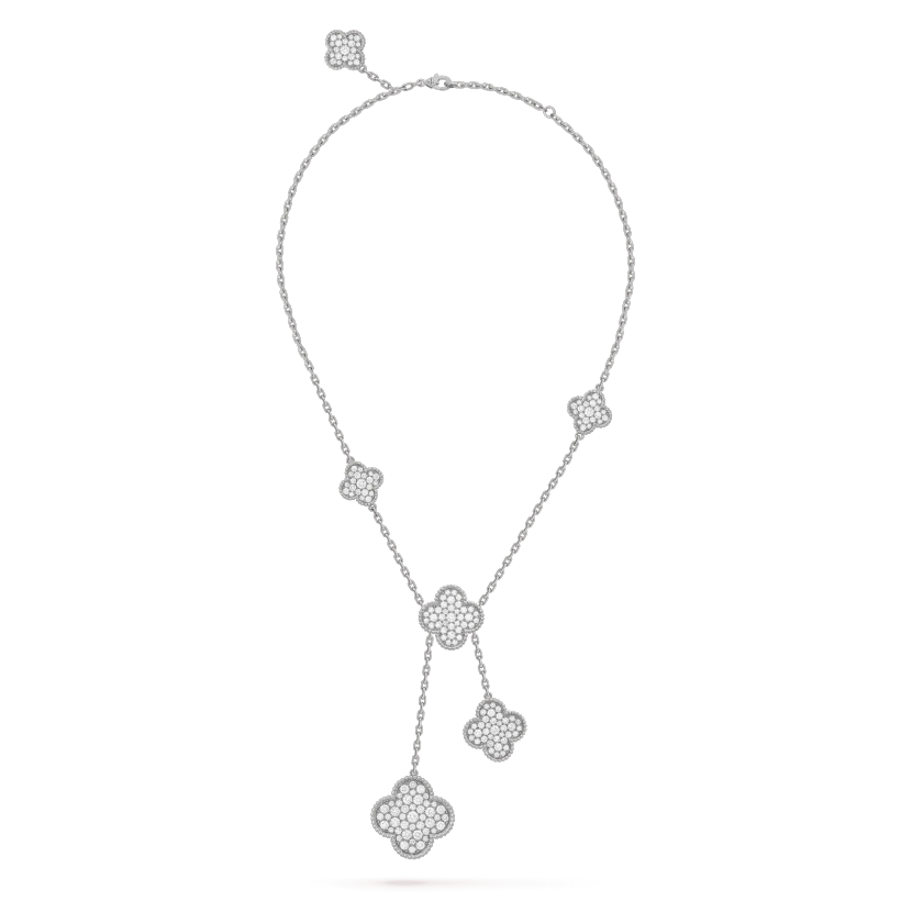 [Rose Tomorrow]CLOVER 5 MOTIFS SILVER DIAMONDS NECKLACE