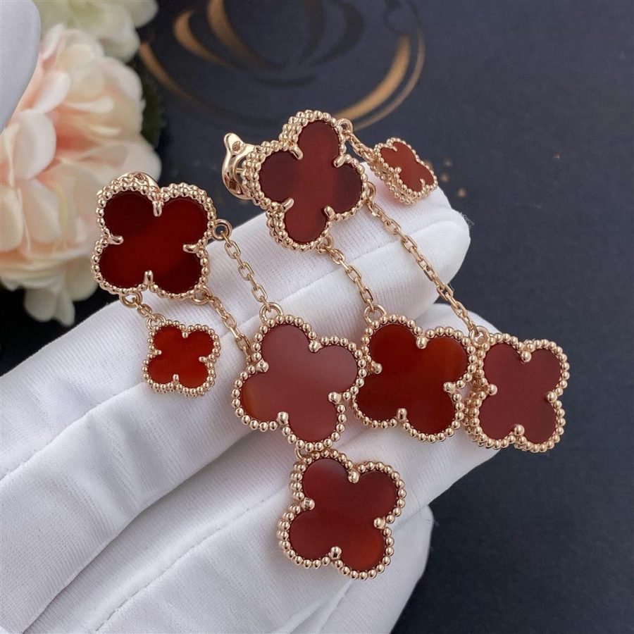 [Rose Tomorrow]CLOVER EARRINGS CARNELIAN 4 MOTIFS PINK GOLD