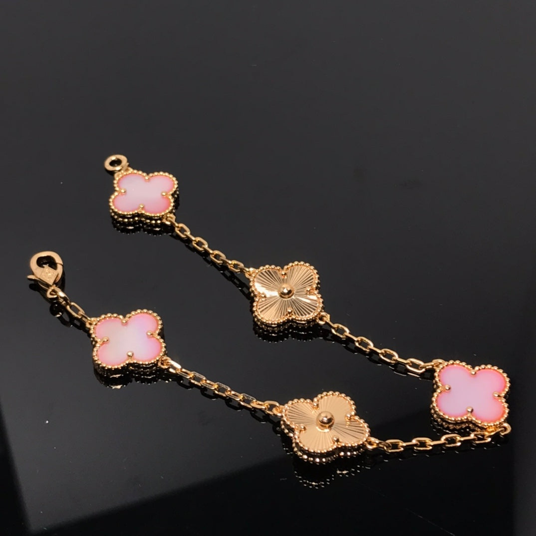 [💎ROSE💎]CLOVER BRACELET 5 MOTIF PINK AND PINK GOLD