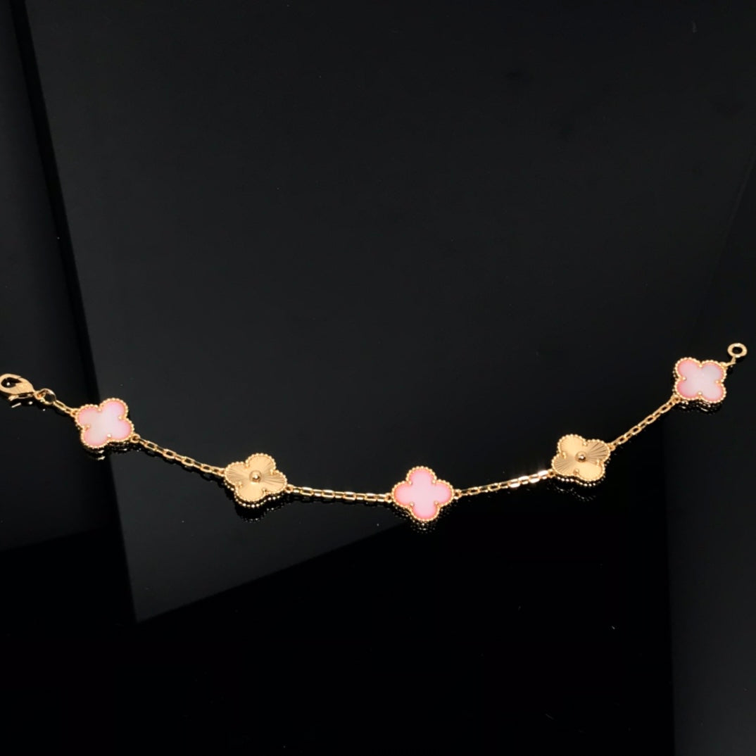 [💎ROSE💎]CLOVER BRACELET 5 MOTIF PINK AND PINK GOLD