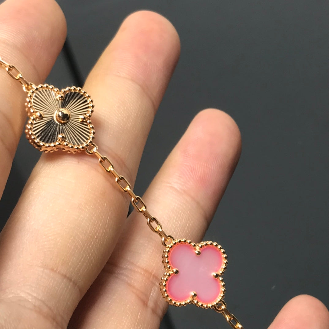[💎ROSE💎]CLOVER BRACELET 5 MOTIF PINK AND PINK GOLD