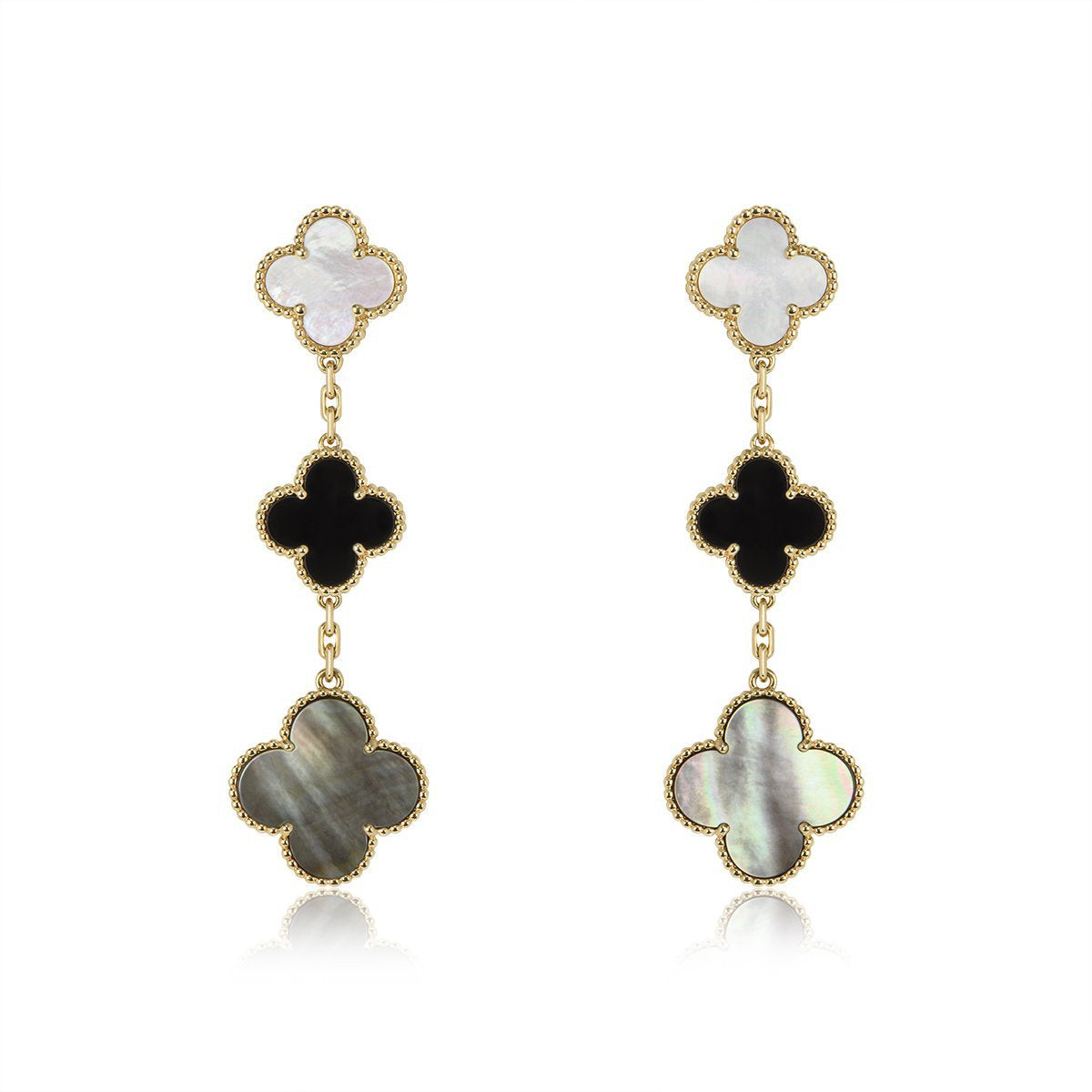 [💎ROSE💎]CLOVER EARRINGS GOLD ONYX MOP 3 MOTIF