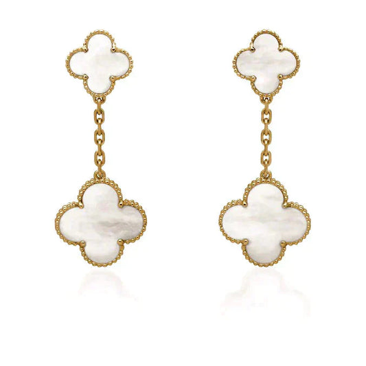 [Rose Tomorrow]CLOVER 2 MOTIF WHITE MOP EARRINGS